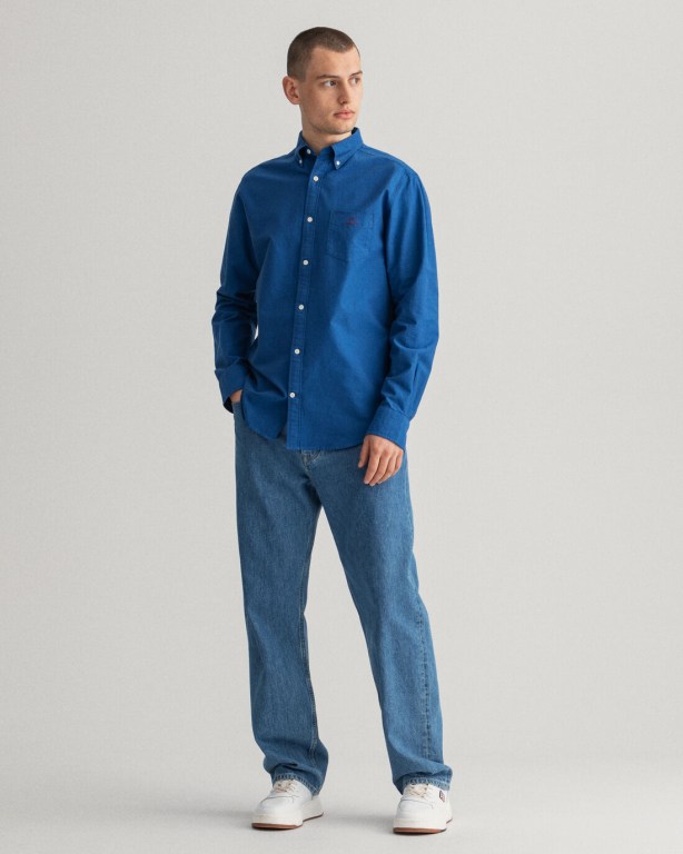 Gant Regular Fit Beefy Oxford Men's Shirts Blue | hKd9nFPLK9t