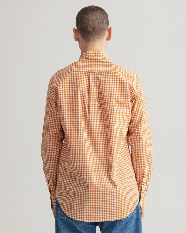 Gant Regular Fit Broadcloth Gingham Men's Shirts Dark Mustard Orange | 5ZxIJHk3Kjo