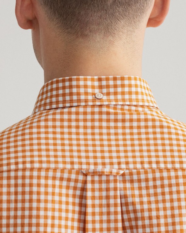 Gant Regular Fit Broadcloth Gingham Men's Shirts Dark Mustard Orange | 5ZxIJHk3Kjo