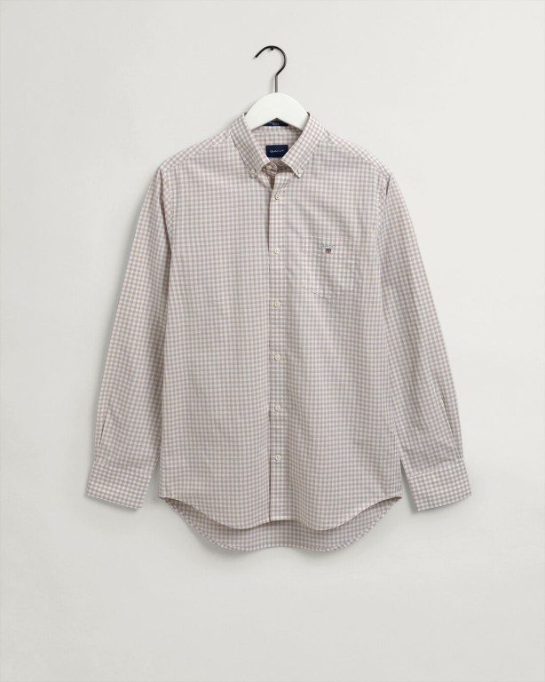 Gant Regular Fit Broadcloth Gingham Men's Shirts Light Yellow | IjhyXHK3qLD