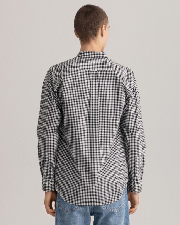 Gant Regular Fit Broadcloth Gingham Men's Shirts Black | JZHrlFnUKXH