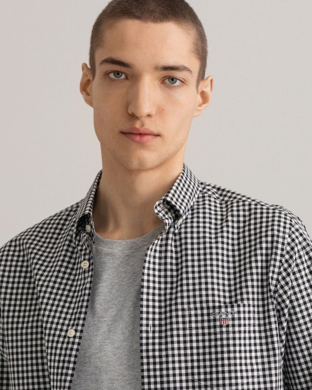 Gant Regular Fit Broadcloth Gingham Men's Shirts Black | JZHrlFnUKXH