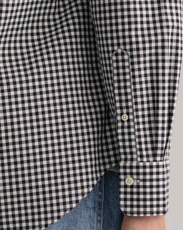 Gant Regular Fit Broadcloth Gingham Men's Shirts Black | JZHrlFnUKXH