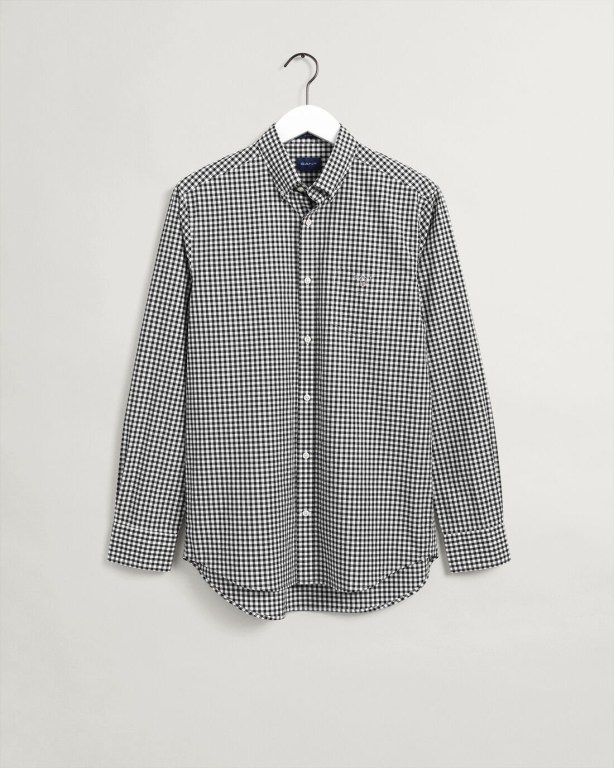 Gant Regular Fit Broadcloth Gingham Men's Shirts Black | JZHrlFnUKXH