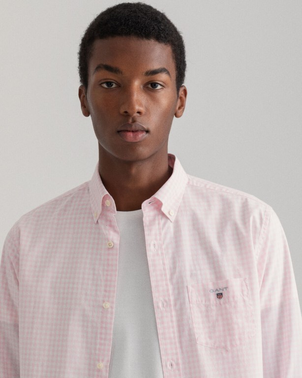 Gant Regular Fit Broadcloth Gingham Men's Shirts Pink | gIq6BkSLrkC