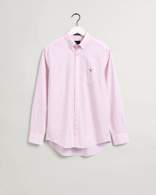 Gant Regular Fit Broadcloth Gingham Men's Shirts Pink | gIq6BkSLrkC