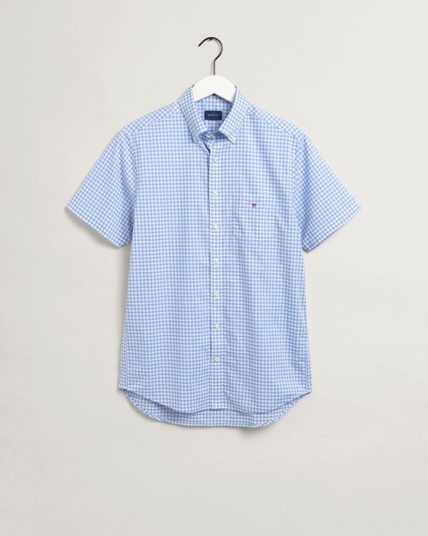 Gant Regular Fit Broadcloth Gingham Short Sleeve Men's Shirts Blue | 3pb84bLMvEP