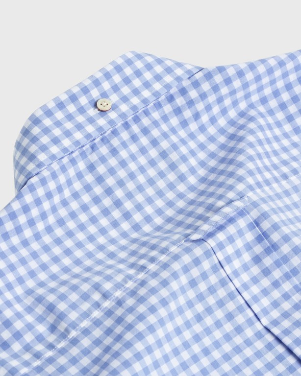 Gant Regular Fit Broadcloth Gingham Short Sleeve Men's Shirts Blue | 3pb84bLMvEP