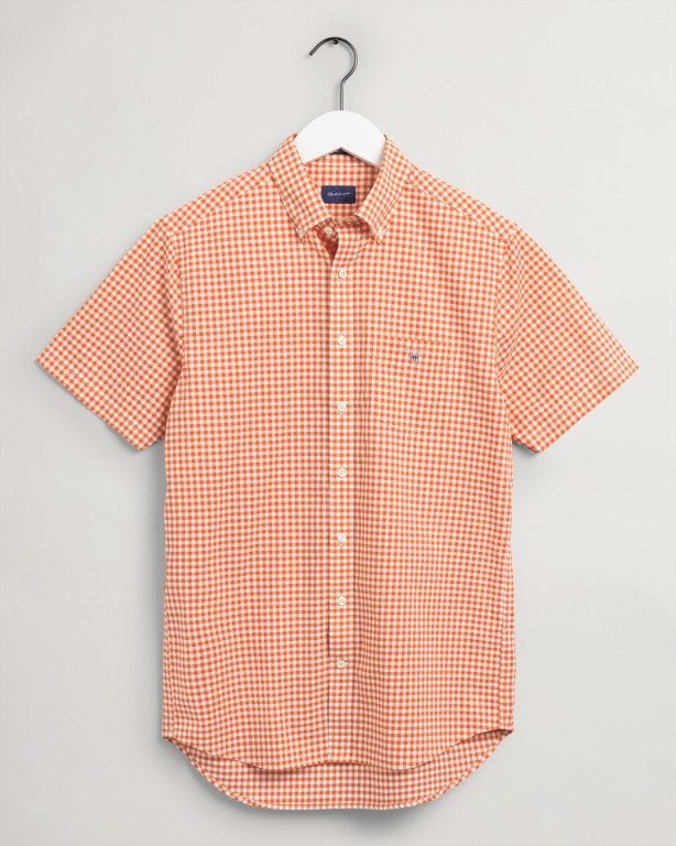 Gant Regular Fit Broadcloth Gingham Short Sleeve Men\'s Shirts Orange | M0dIdSdZ0cB