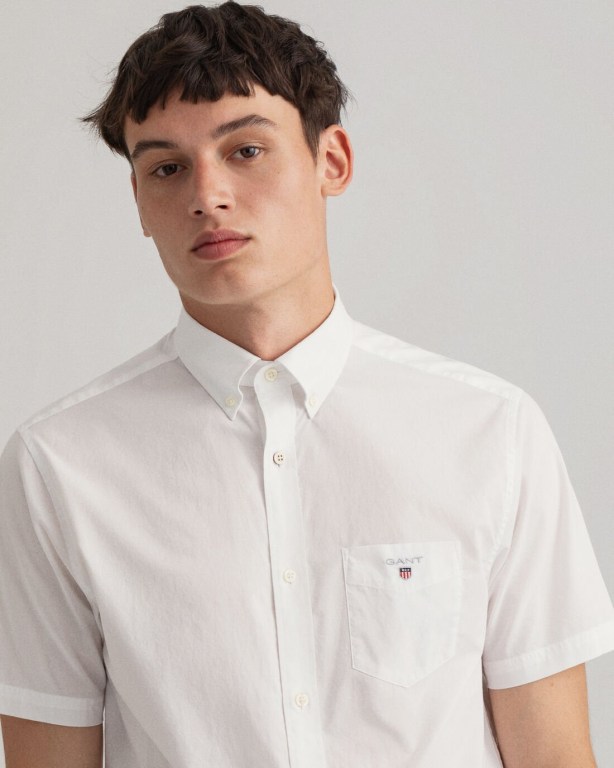 Gant Regular Fit Broadcloth Short Sleeve Men's Shirts White | reg06fmYH7R