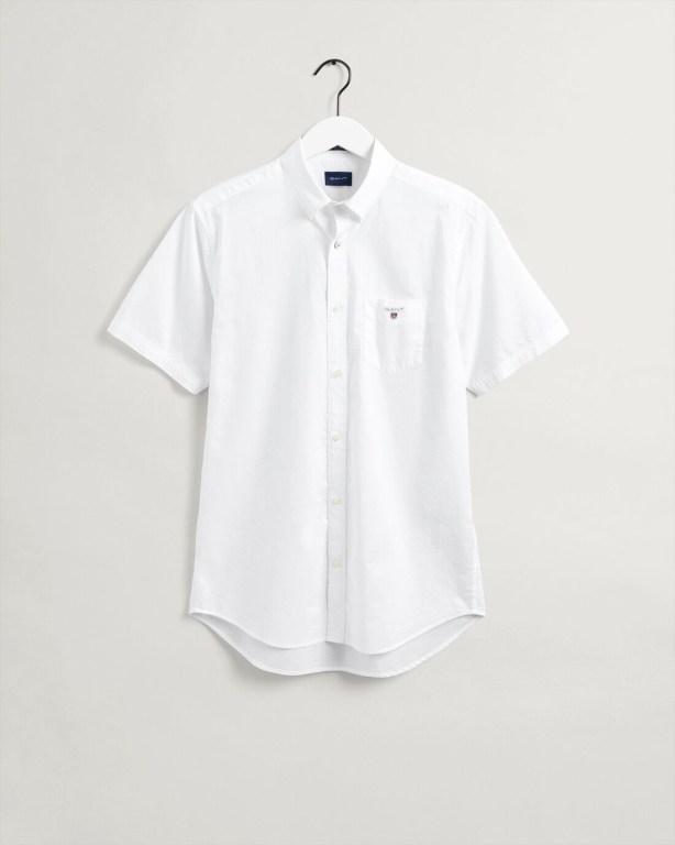 Gant Regular Fit Broadcloth Short Sleeve Men's Shirts White | reg06fmYH7R