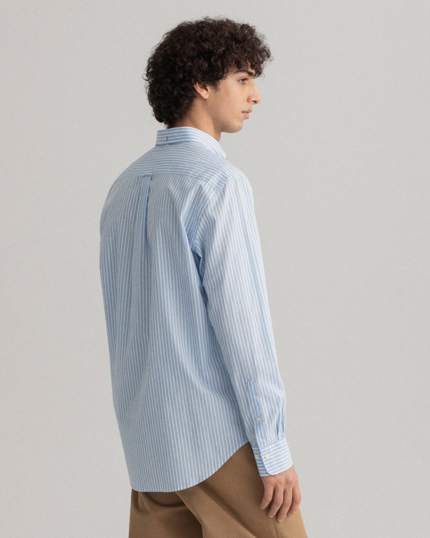 Gant Regular Fit Broadcloth Stripe Men's Shirts Blue | EUhA8QqcnSI