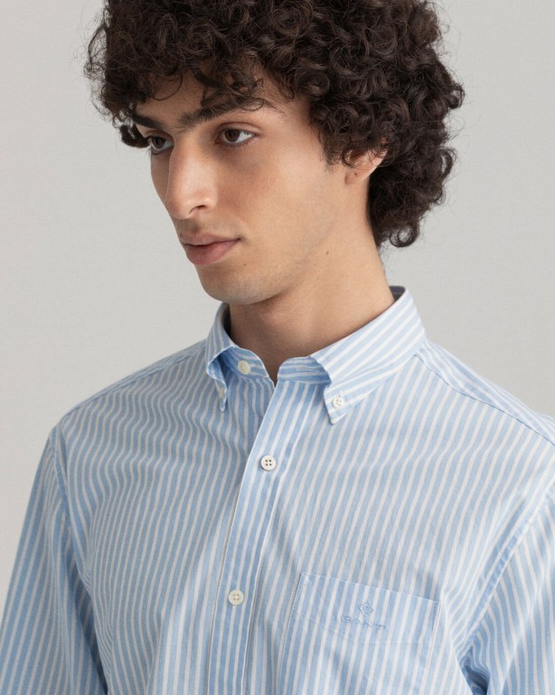 Gant Regular Fit Broadcloth Stripe Men's Shirts Blue | EUhA8QqcnSI