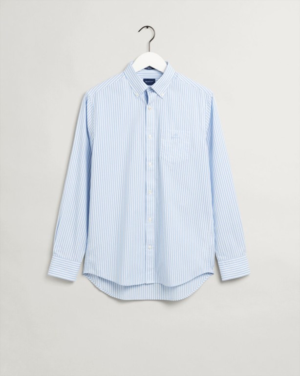 Gant Regular Fit Broadcloth Stripe Men's Shirts Blue | EUhA8QqcnSI