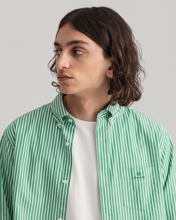 Gant Regular Fit Broadcloth Stripe Men's Shirts Green | Ghhoa1h4mfZ