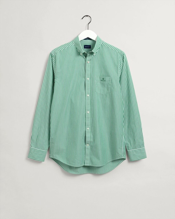 Gant Regular Fit Broadcloth Stripe Men's Shirts Green | Ghhoa1h4mfZ