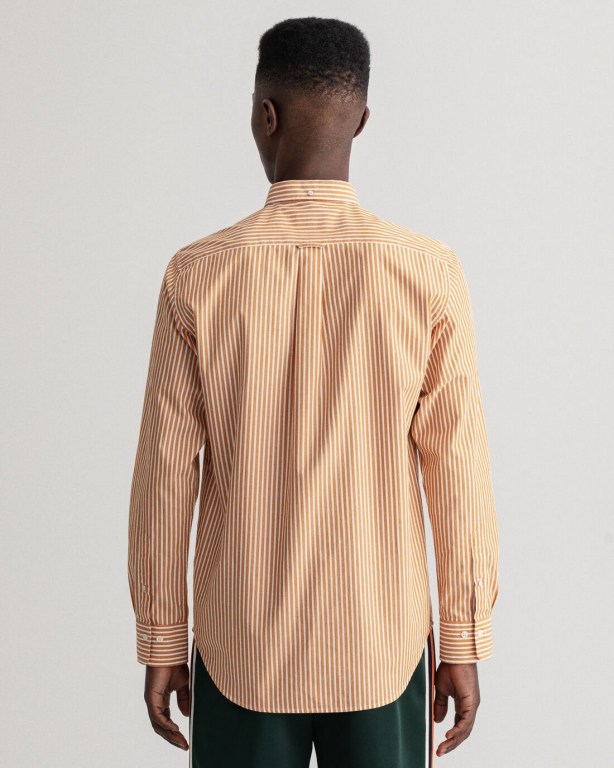 Gant Regular Fit Broadcloth Stripe Men's Shirts Dark Mustard Orange | XUSKK09OoSy