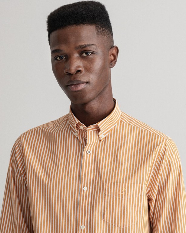 Gant Regular Fit Broadcloth Stripe Men's Shirts Dark Mustard Orange | XUSKK09OoSy