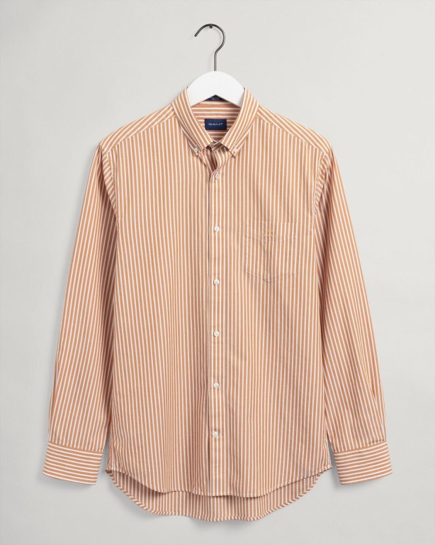 Gant Regular Fit Broadcloth Stripe Men's Shirts Dark Mustard Orange | XUSKK09OoSy