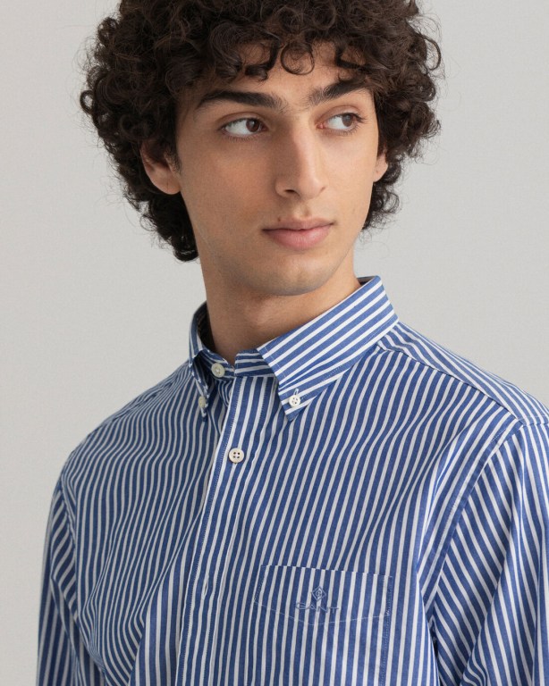 Gant Regular Fit Broadcloth Stripe Men's Shirts Blue | hvRCHzHbKWx