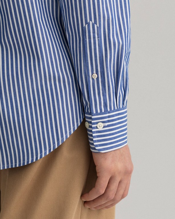 Gant Regular Fit Broadcloth Stripe Men's Shirts Blue | hvRCHzHbKWx