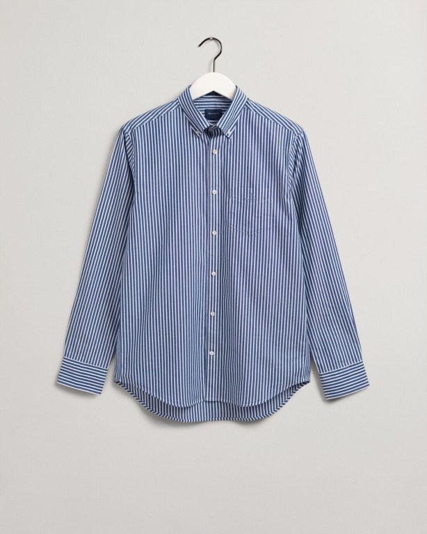 Gant Regular Fit Broadcloth Stripe Men's Shirts Blue | hvRCHzHbKWx