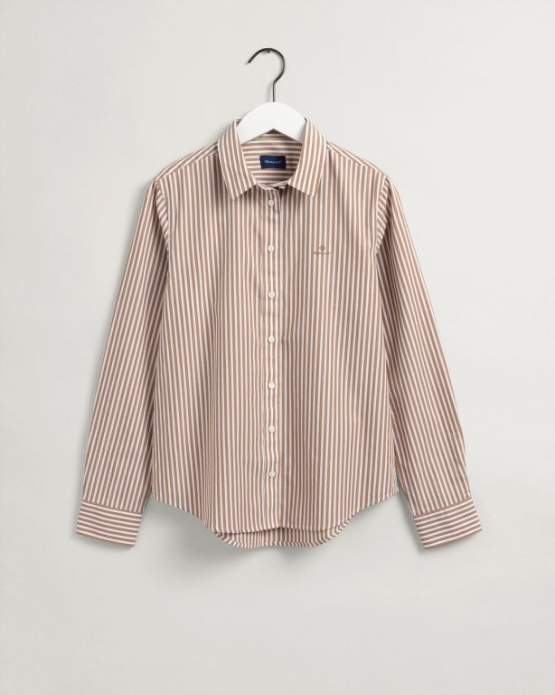 Gant Regular Fit Broadcloth Striped Women's Shirts Khaki | GVRpeDP2yjG