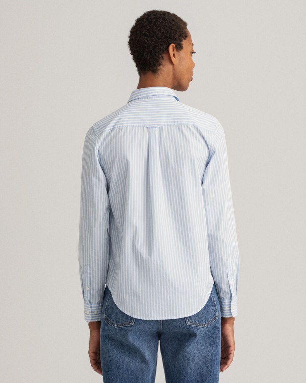 Gant Regular Fit Broadcloth Striped Women's Shirts Blue | z8nZ3IcAfRO