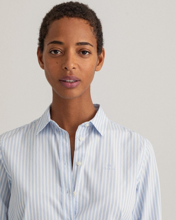 Gant Regular Fit Broadcloth Striped Women's Shirts Blue | z8nZ3IcAfRO