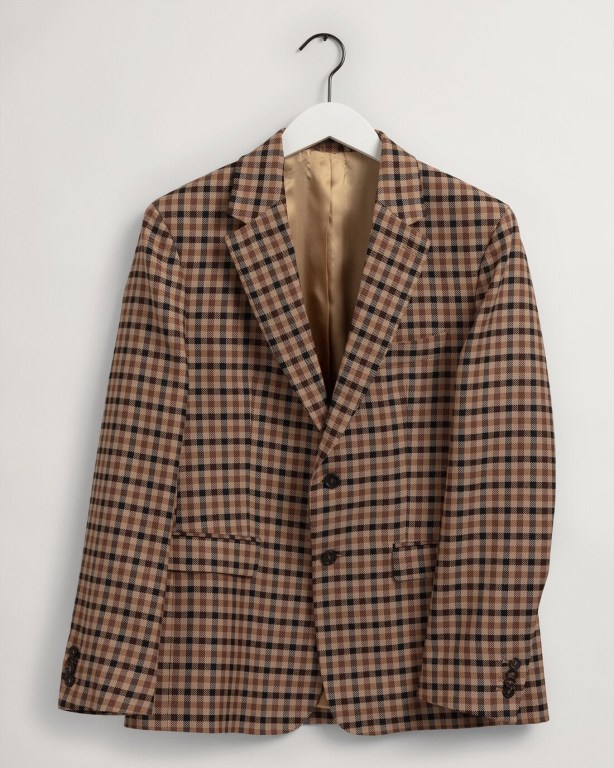 Gant Regular Fit Check Men's Blazers Brown | pX9Y8gWIsdW