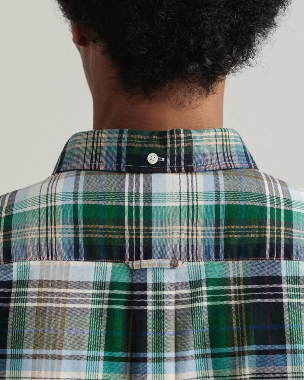 Gant Regular Fit Check Oxford Men's Shirts Green | 6yKxcVdbOvz