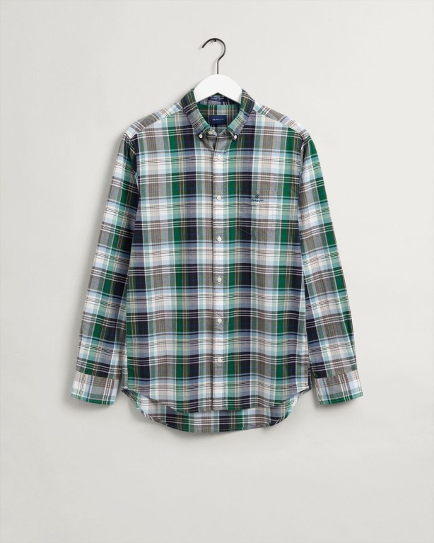 Gant Regular Fit Check Oxford Men's Shirts Green | 6yKxcVdbOvz