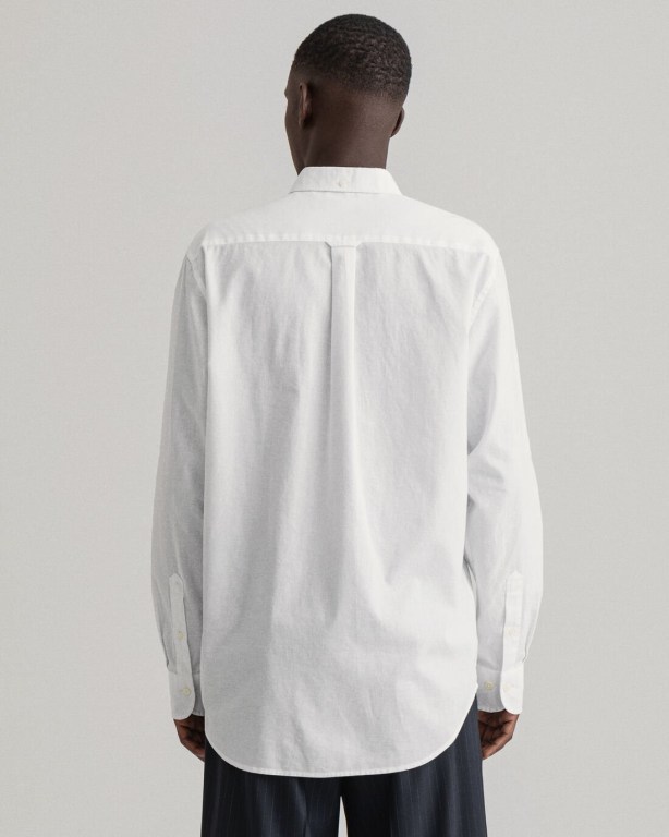 Gant Regular Fit Cotton Linen Men's Shirts White | Ng3OTWzf7ye