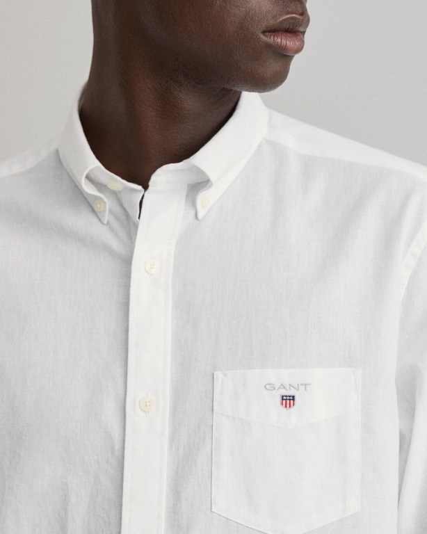 Gant Regular Fit Cotton Linen Men's Shirts White | Ng3OTWzf7ye