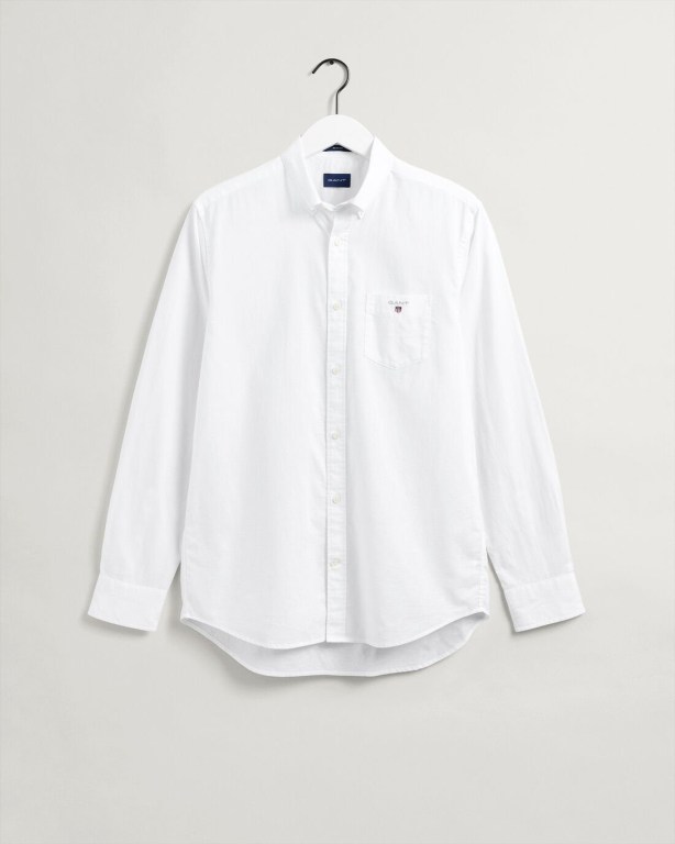 Gant Regular Fit Cotton Linen Men's Shirts White | Ng3OTWzf7ye