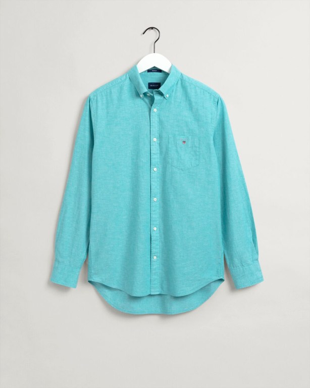 Gant Regular Fit Cotton Linen Men's Shirts Light Turquoise Green | hMuM6PdGQdk