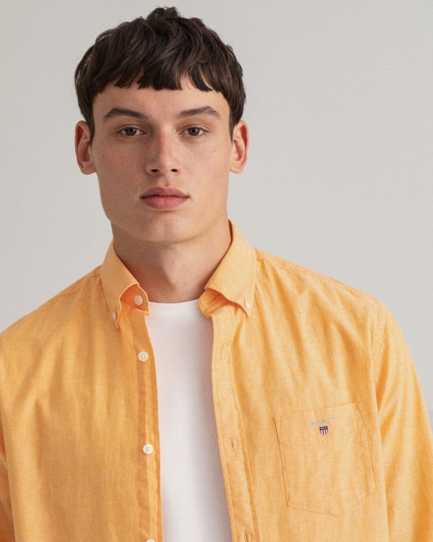 Gant Regular Fit Cotton Linen Men's Shirts Orange | lwIRI0xXT6Z