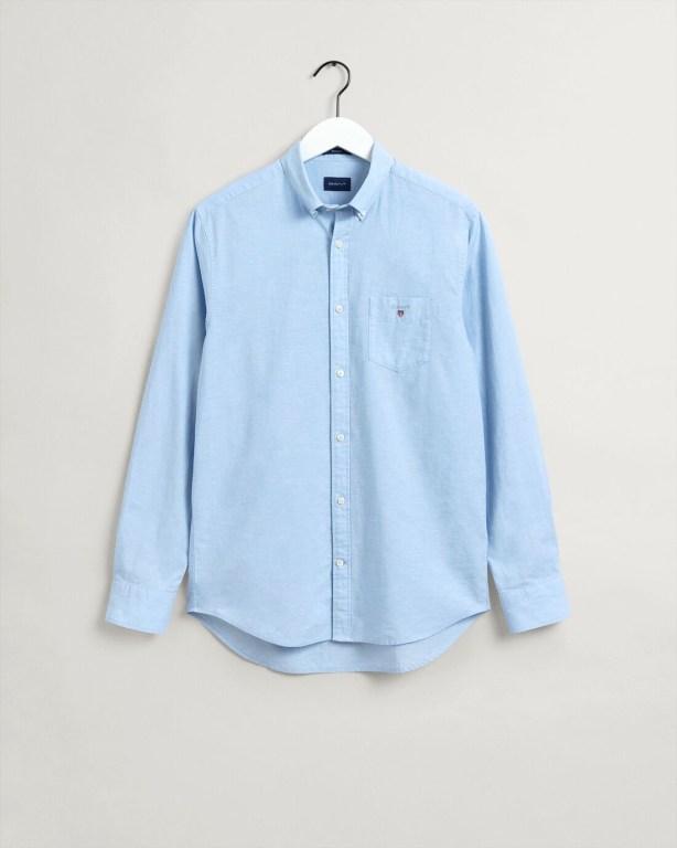 Gant Regular Fit Cotton Linen Men's Shirts Blue | phGgj7W1XSt