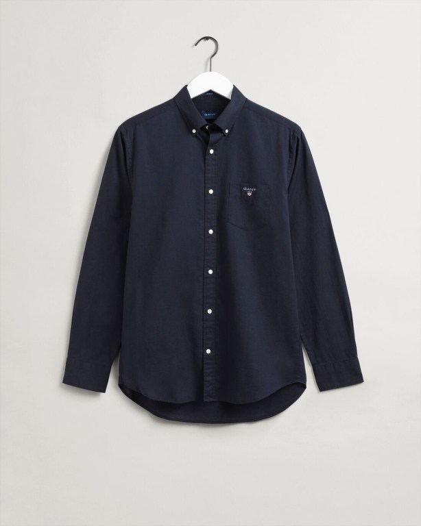 Gant Regular Fit Cotton Linen Men's Shirts Navy | rjbVYtow9Qm