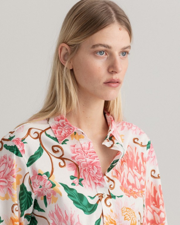 Gant Regular Fit Dahlia Print Women's Shirts White | MfITgHGyZIY