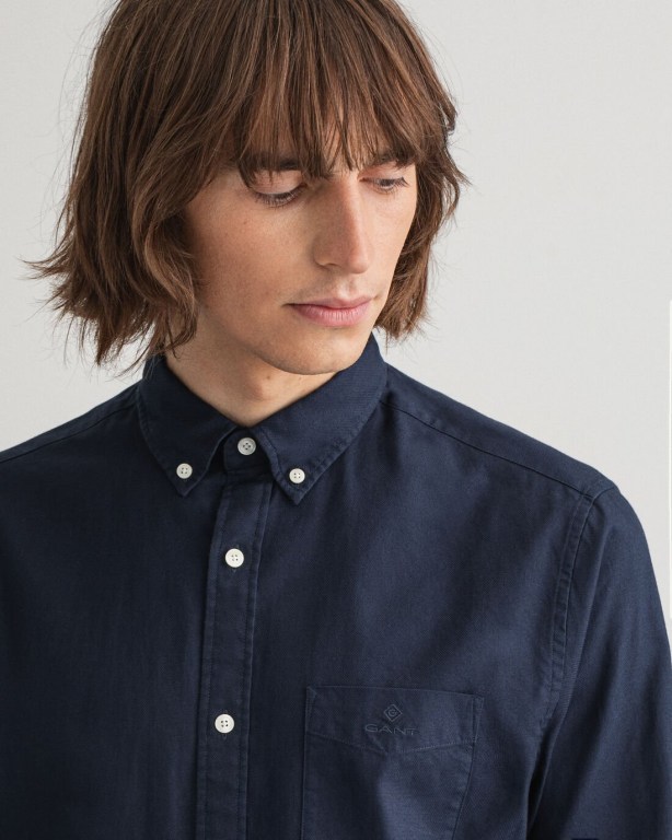 Gant Regular Fit Gart-Dyed Basketweave Men's Shirts Blue | 9OQkAerwUvs