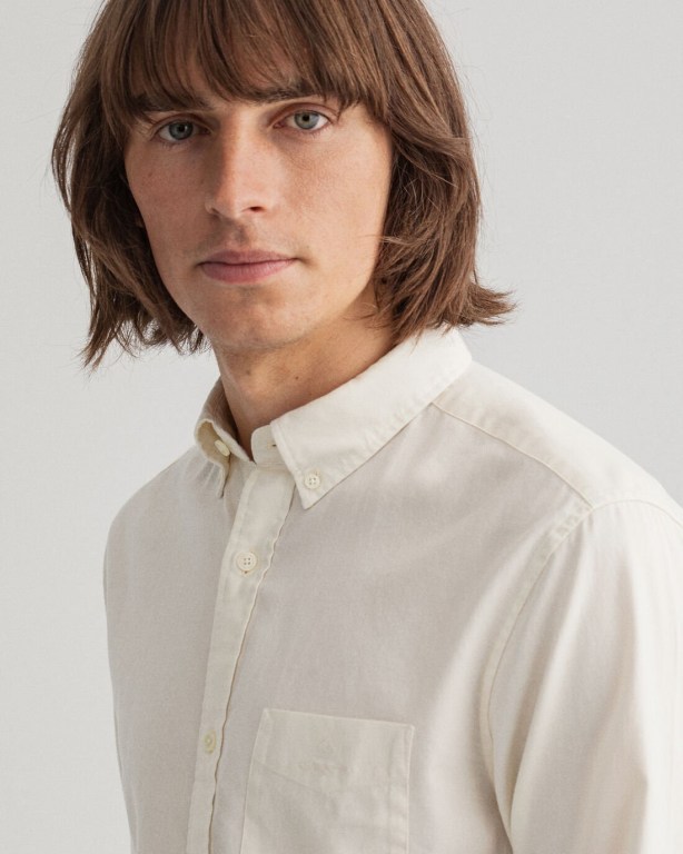 Gant Regular Fit Gart-Dyed Basketweave Men's Shirts Cream | DQ2oOfmf7a6