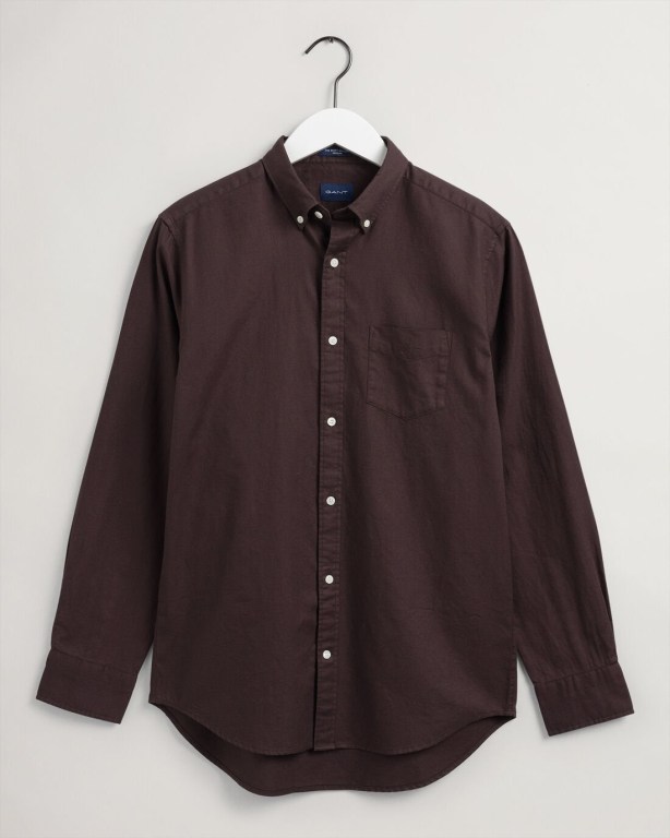 Gant Regular Fit Gart-Dyed Basketweave Men's Shirts Brown | FkR9t1VYQqZ