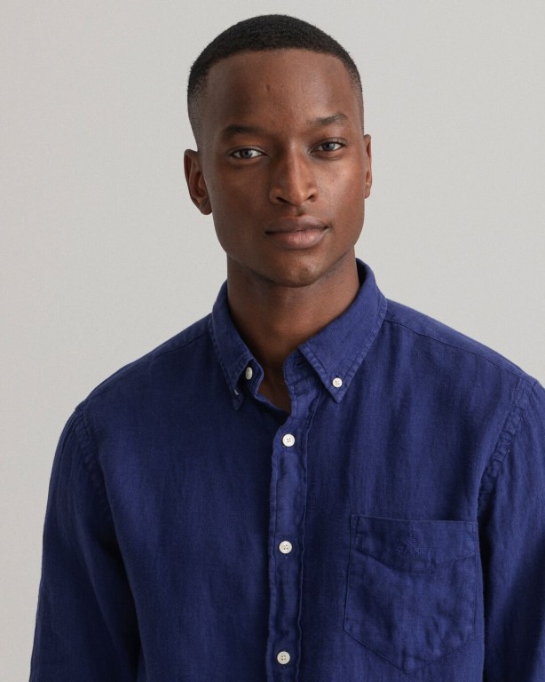 Gant Regular Fit Gart-Dyed Linen Men's Shirts Blue | D9kFfzhzole