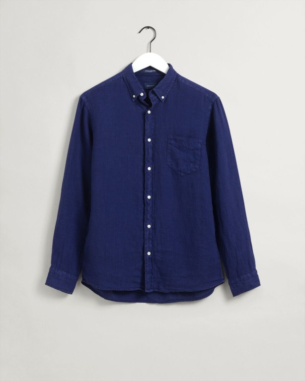 Gant Regular Fit Gart-Dyed Linen Men's Shirts Blue | D9kFfzhzole