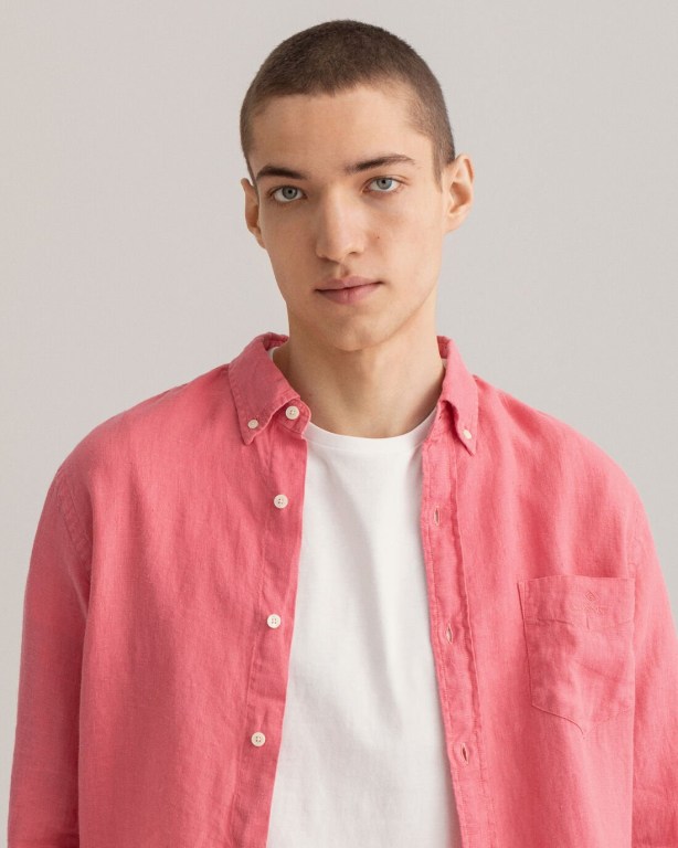 Gant Regular Fit Gart-Dyed Linen Men's Shirts Rose | DlQgHjoN3Kp