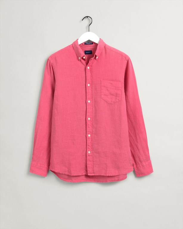 Gant Regular Fit Gart-Dyed Linen Men's Shirts Rose | DlQgHjoN3Kp