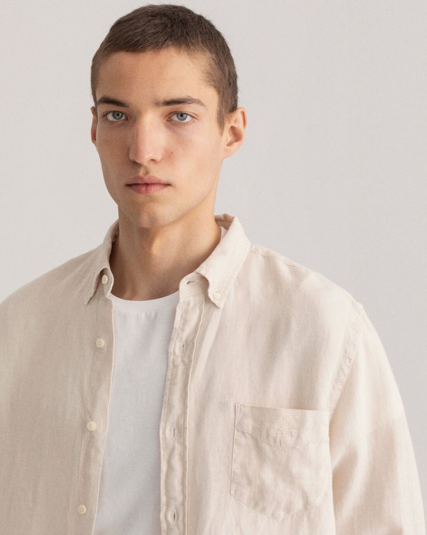 Gant Regular Fit Gart-Dyed Linen Men's Shirts White | FKb9LDBMbw7