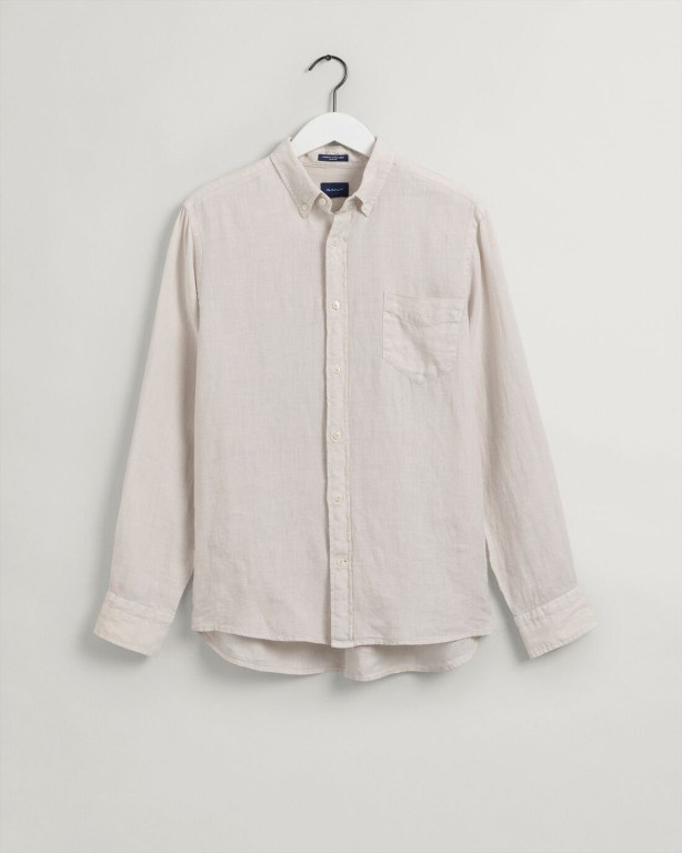 Gant Regular Fit Gart-Dyed Linen Men's Shirts White | FKb9LDBMbw7