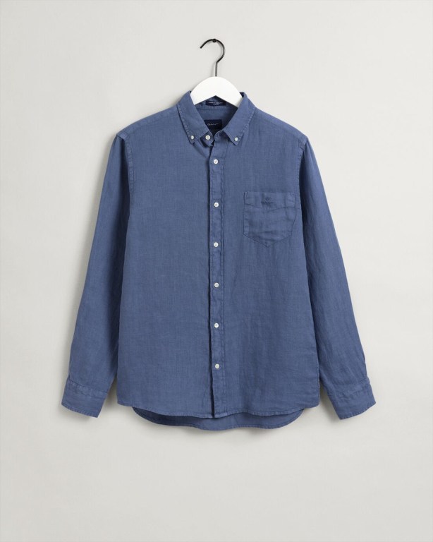 Gant Regular Fit Gart-Dyed Linen Men's Shirts Blue | TO4qTBRMOjV